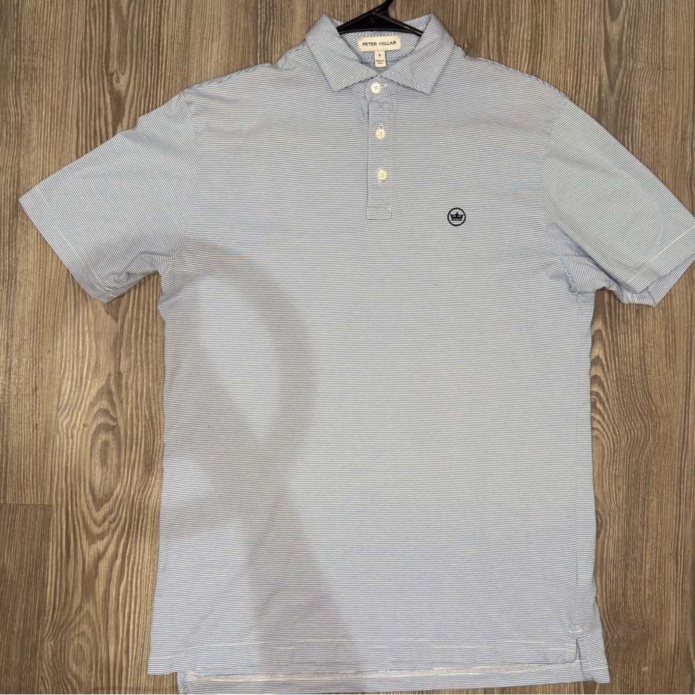 Peter Millar Men’s Blue White Stripe Polo Shirt Size Small Golf